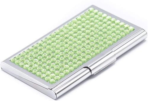 Business Card Case With Peridot Crystal Rhinestones - Slim Fit