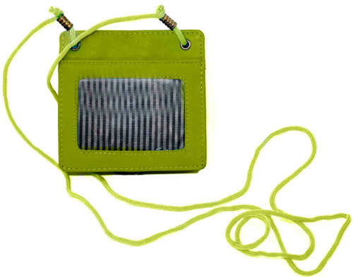 Genuine Cowhide Lime Green Leather 2Sided ID Badge Holder with Rear Pouch & Matching Lanyard for Men & Women
