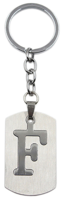 Brushed Metal Silver Stencil Letter F Keychain Ring (Fits Like a Puzzle Piece)