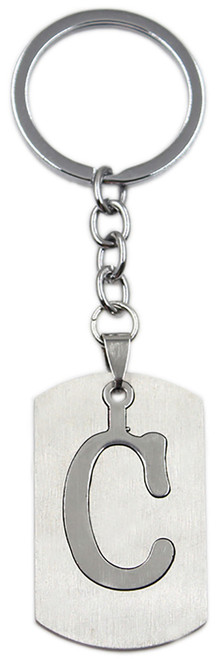 Brushed Metal Silver Stencil Letter C Keychain Ring (Fits Like a Puzzle Piece)