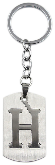 Brushed Metal Silver Stencil Letter H Keychain Ring (Fits Like a Puzzle Piece)