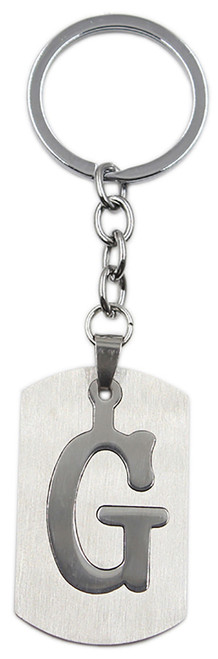 Brushed Metal Silver Stencil Letter G Keychain Ring (Fits Like a Puzzle Piece)