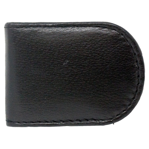 Set of 2  Made in India Genuine Cowhide Slim Leather Magnetic Money Clip (Black)