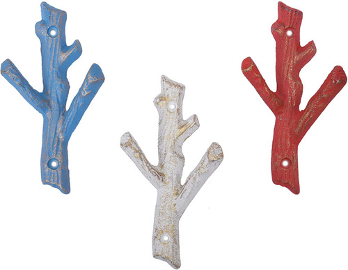 Decorative Rustic Iron Tree Branches Wall Coat Hooks (Set of 3)