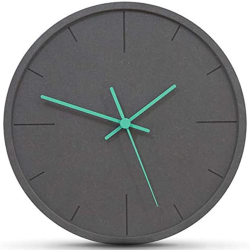 Modern Minimalist Dark Concrete Silent Wall Clock (Teal Hands)