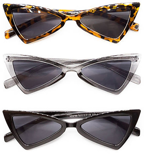 Set of 3  Stylish Colorful Retro 1950s Plastic Sunglasses UV 400 Protection (Clear, Black & Leopard Print)