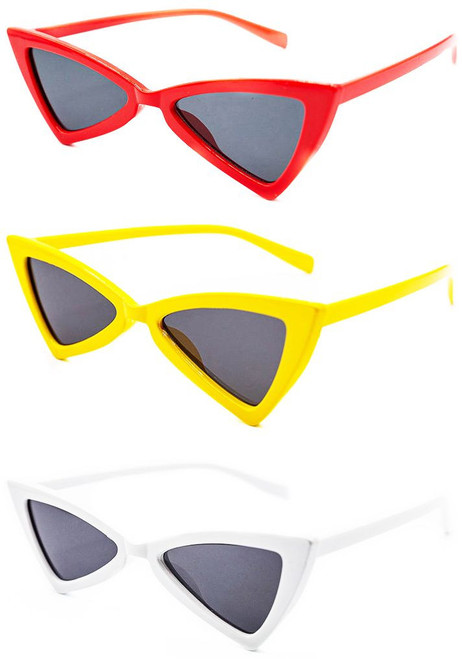 Set of 3  Stylish Colorful Retro 1950s Plastic Sunglasses UV 400 Protection (Red, Yellow & White)