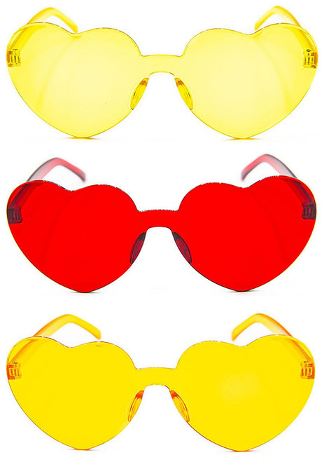 Set of 3  Stylish Colorful Modern Chic Plastic Frameless Party Sunglasses UV 400 Protection (Red, Orange & Yellow)