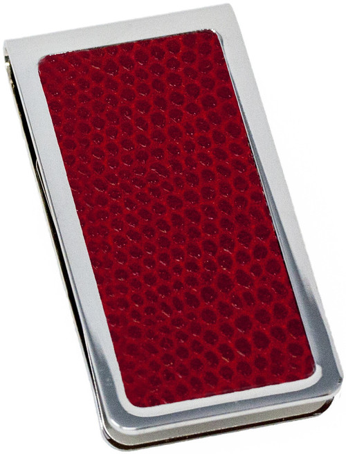 Set of 2 ChromePlated Stainless Steel Money Clip With Leather Insert (Red Lizard)