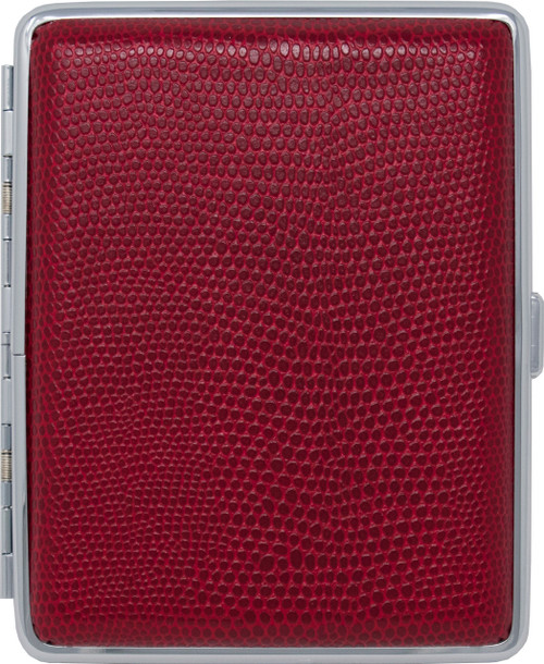 Leather NicklePlated Metal Cigarette Herbal Cigarette Cigar Tobacco Carrying Stash Storage Case (100s, Red Lizard)