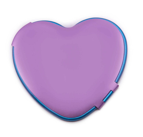 Set of 3 Heart Shaped Dual Color Compact Mirrors with Brushed Metal Finish (Purple & Blue)