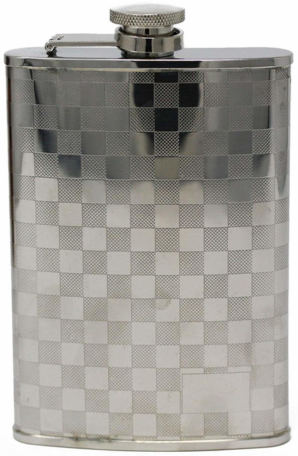 8 oz Pocket Hip Alcohol Liquor Flask in Etched Checkered Print  Made from 304 (18/8) Food Grade Stainless Steel