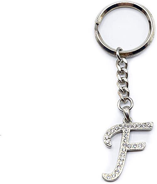 Chrome Plated Letter F Keychain Ring With Swarovski Crystals