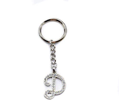 Chrome Plated Letter D Keychain Ring With Swarovski Crystals