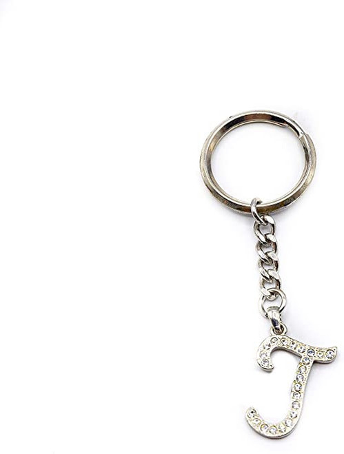 Chrome Plated Letter J Keychain Ring With Swarovski Crystals
