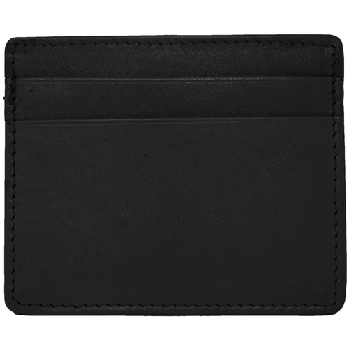 Genuine Cowhide Black Leather Pocket 6Card Slim Wallet for Men & Women