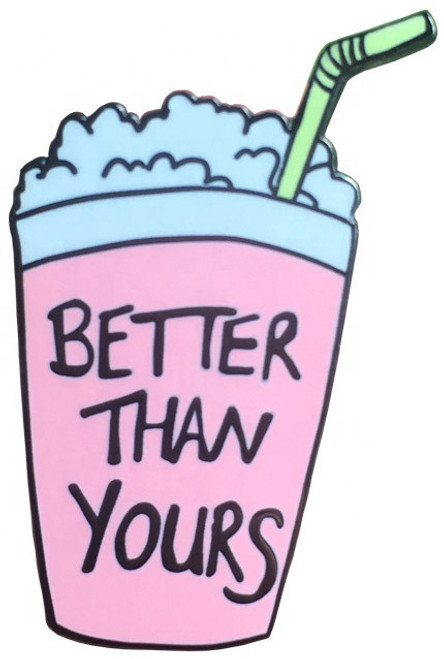 Set of 2 Iced Coffee Shaped "Better Than Yours" Enamel Lapel Pins (1.25" X 0.5")