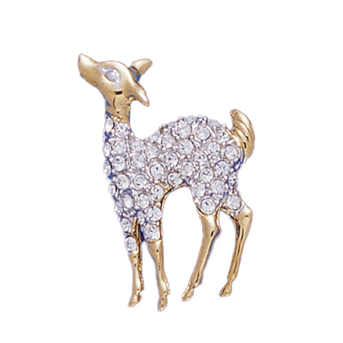 BAMBI DEER PIN 18KT Two Tone Plated Pins with Hand Set Swarovski Crystals