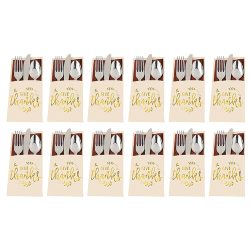 Set of 12 Thanksgiving Give Thanks Cutlery Paper Holders (7.5" X 4.75")