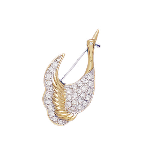 SWAN 18KT Two Tone Plated Pins with Hand Set Swarovski Crystals