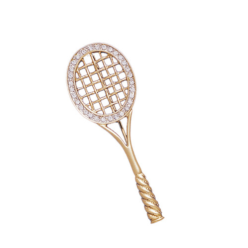 TENNIS RACKET PIN 18KT Two Tone Plated Pins with Hand Set Swarovski Crystals