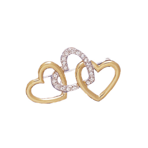 Three Hearts 18KT Two Tone Plated Pins with Hand Set Swarovski Crystals
