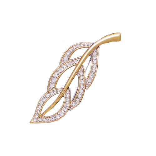Leaf 18KT Two Tone Plated Pins with Hand Set Swarovski Crystals