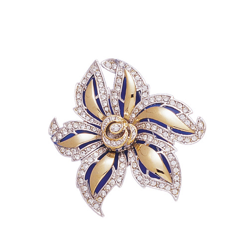 Flower Design 18KT Two Tone Plated Pins with Hand Set Swarovski Crystals