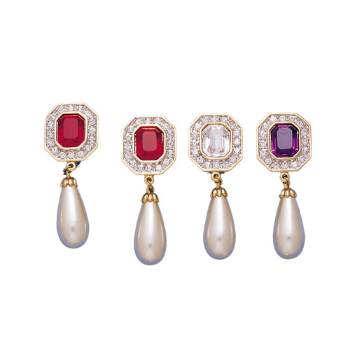 Red Center Stone 18KT TWO Tone Plated Earrings with Hand Set Swarovski Crystals