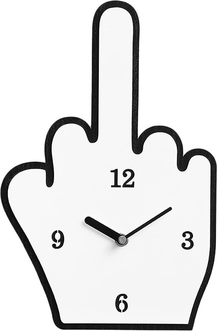 White Middle Finger Minimalist Silent Wall Clock (11.25" X 7.5")