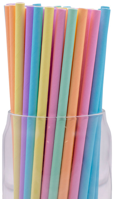 Pack of 300 Assorted Pastel Biodegradable 4Ply Paper Drinking Straws (Compostable, Nontoxic, BPAfree)