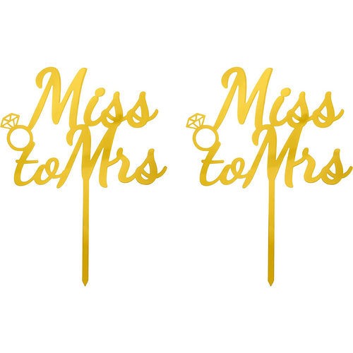 Miss to Mrs (Ring)  Love Themed Gold Cake Topper for Proposal, Wedding, Bridal Shower or Anniversary Cake (Pack of 2)