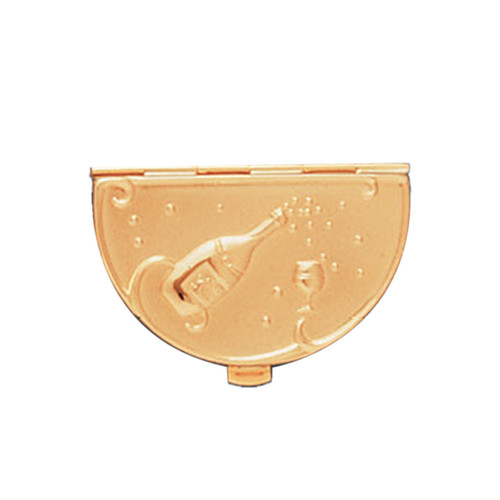 Gold Champagne and Glass Pattern Semicricle Pocket Purse Portable Travel Pill Box (1 Large Compartment)
