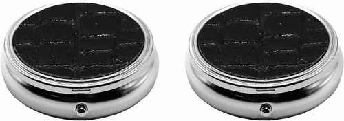 Set of 2 Circular Triple-Compartment Pocket Purse Pill Box & Organizer With Insert (Black Faux Leather)