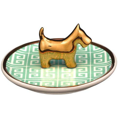 Ceramic Golden Dog Jewelry Ring Dish Tray