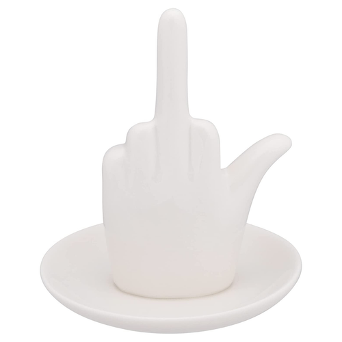 White Ceramic Middle Finger Jewelry Ring Dish Tray