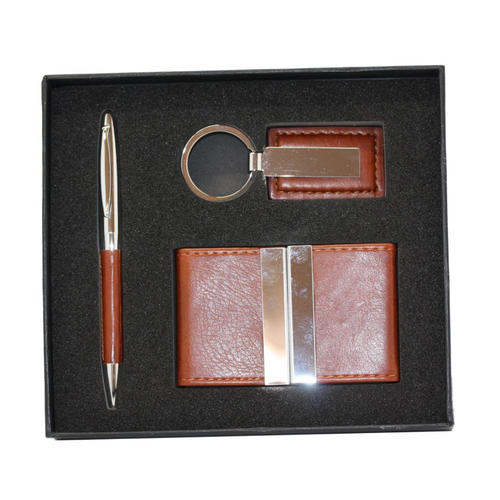 3 PC SET CARDCASE KEYRING PEN Brown