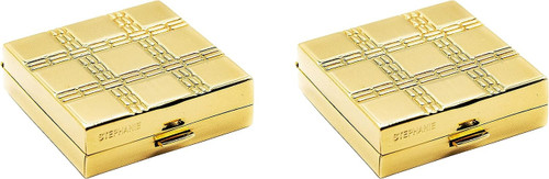 Set of 2 Square-Shaped Pocket Purse Pill Box & Organizer (Gold Grid)