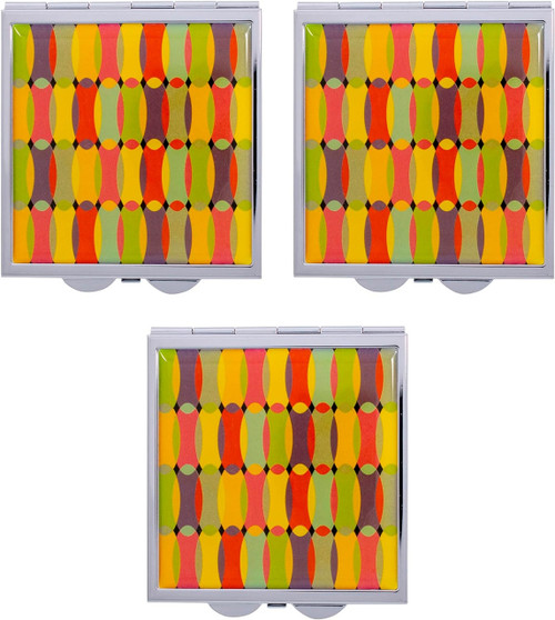 Set of 3 Double Sided Magnifying Compact Slim Mirrors With Printed Insert (Square - Rainbow Bend)