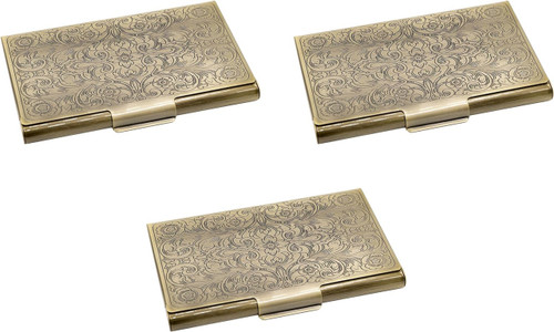 Set of 3 Slim Metal Business Card Case Holders (Antique Brass Floral)