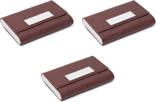 Set of 3 Double Sided Faux Saffiano Leather Business Card Cases (Brown, Short Plate)