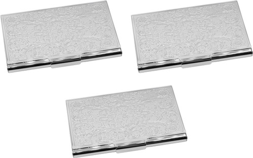 Set of 3 Slim Metal Business Card Case Holders (Silver Floral)