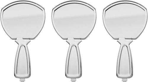 Set of 3 Handheld Magnifying Compact Mirrors With Reflective Metal Finish (Silver)