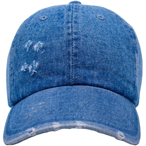 Distressed 6Panel Cotton Baseball Unisex Cap with Adjustable Brass Buckle (Blue Denim)