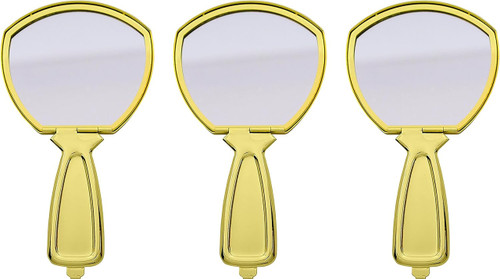 Set of 3 Handheld Magnifying Compact Mirrors With Reflective Metal Finish (Gold)