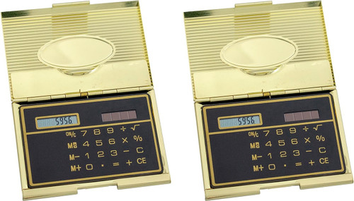 Set of 2 Slim Metal Business Card Holder Cases With Built-in Solar Calculator