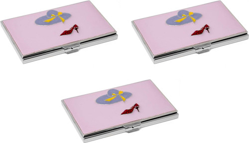 Set of 3 Slim & Minimalist Metal Business Card Holder Unisex Case With Enamel Insert (Red Heel)