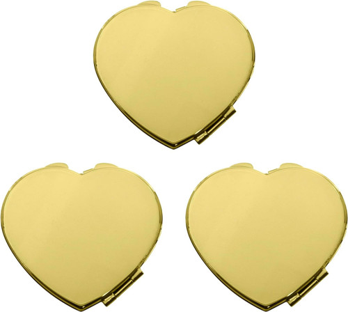 Set of 3 Slim Heart-Shaped Double Sided Magnifying Compact Mirrors (Gold)
