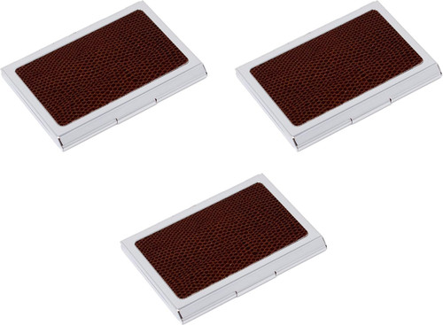 Set of 3 Slim Metal Business Card Holder Unisex Case With Leatherette Insert (Brown Snake)