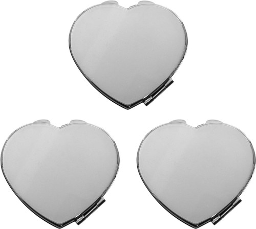 Set of 3 Slim Large Heart-Shaped Double Sided Magnifying Compact Mirrors in Silver